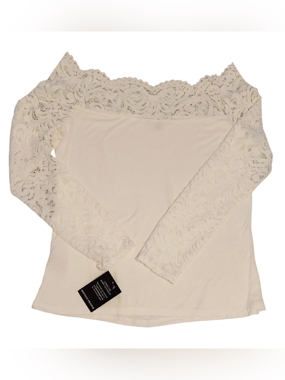 Boston Proper size XL while off shoulder neckline  & lace long sleeve, stretch